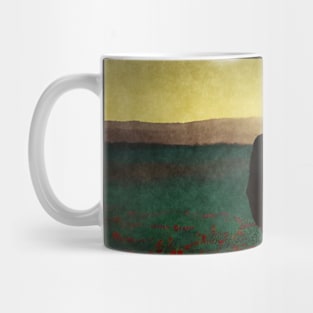 Man watching sunset in poppy field - never forget Mug